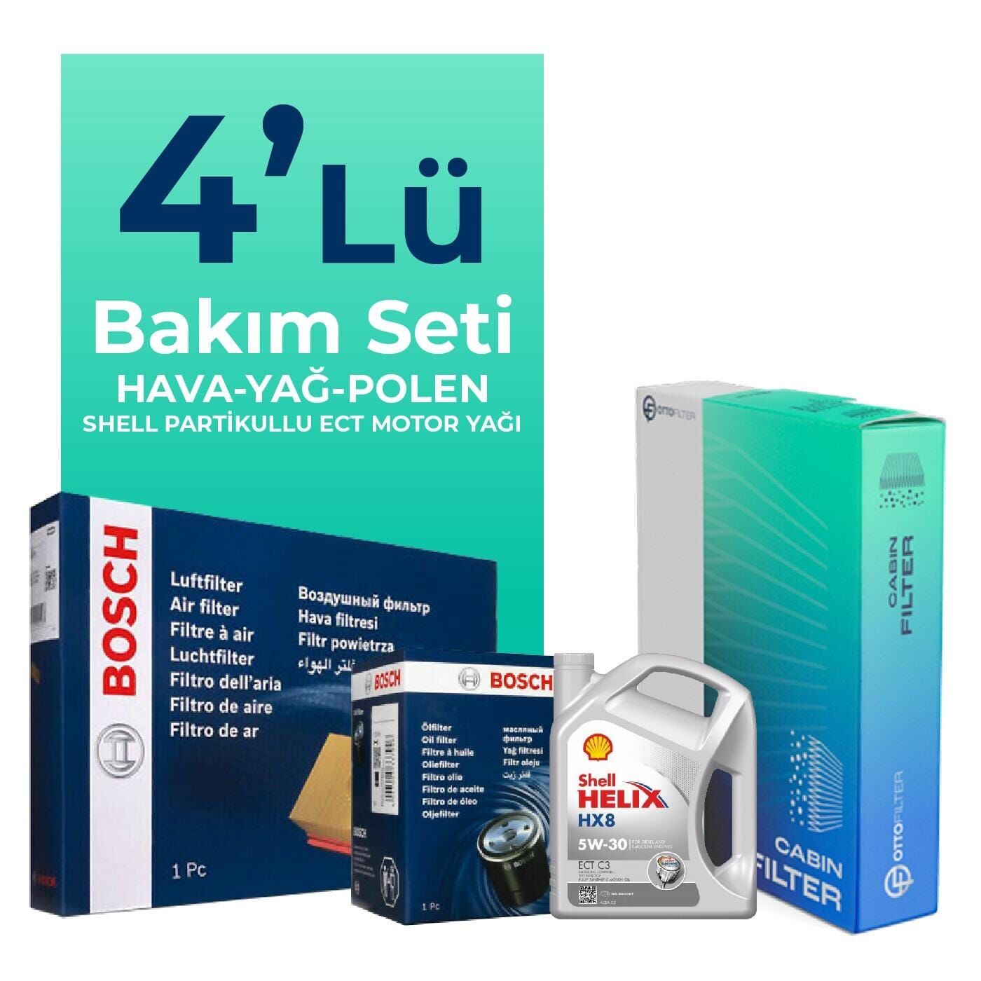 BOSCH Ford Fiesta 1.4 Dizel Filtre Bakım Seti Shell Motor Yağlı  (2002-2008) 4 Lü