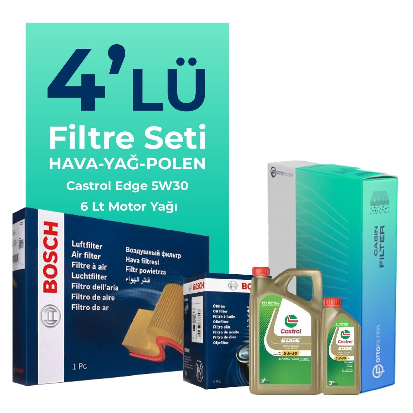 Bosch BMW 5.20 Dizel xDrive Filtre Bakım Seti Castrol Motor Yağlı (2017-2023) 4 Lü