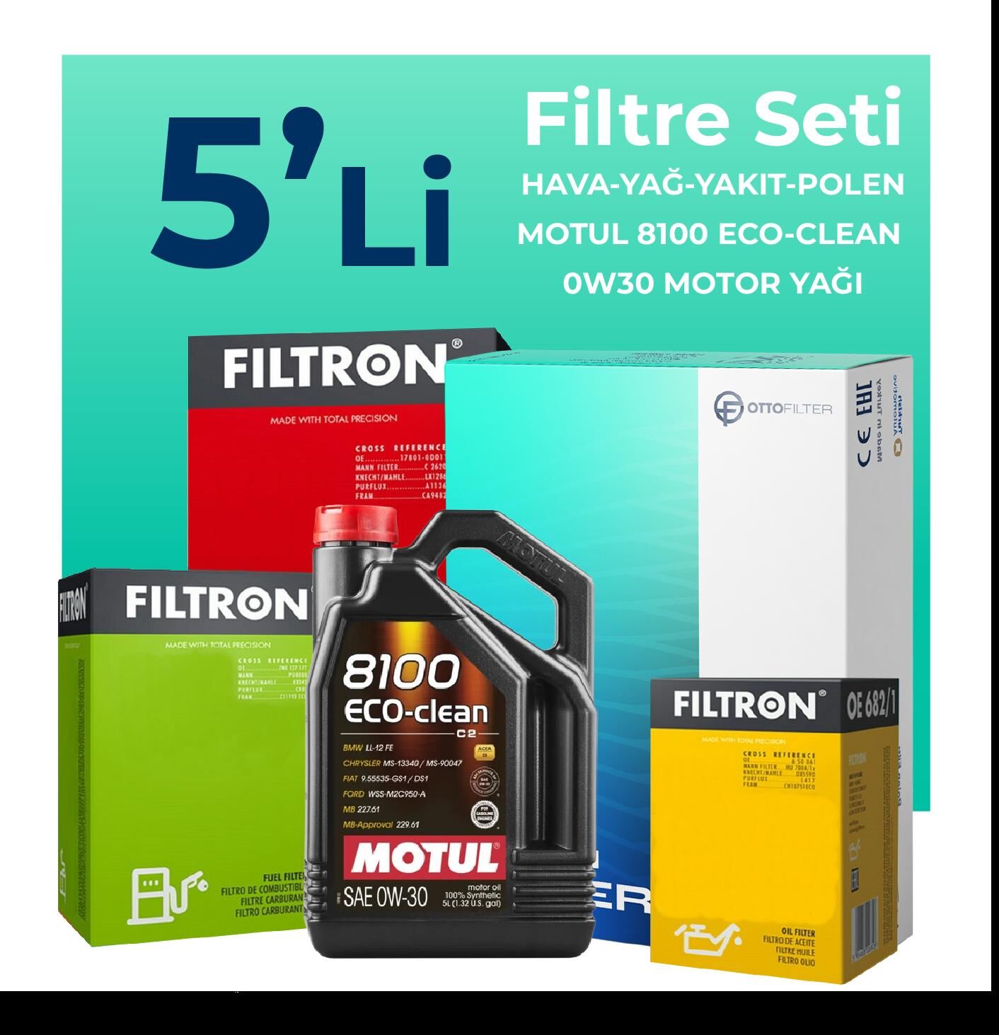 Filtron Peugeot 508 1.6 BlueHDi Dizel Filtre Bakım Seti Motul Motor Yağlı (2014-2018) 5 Li