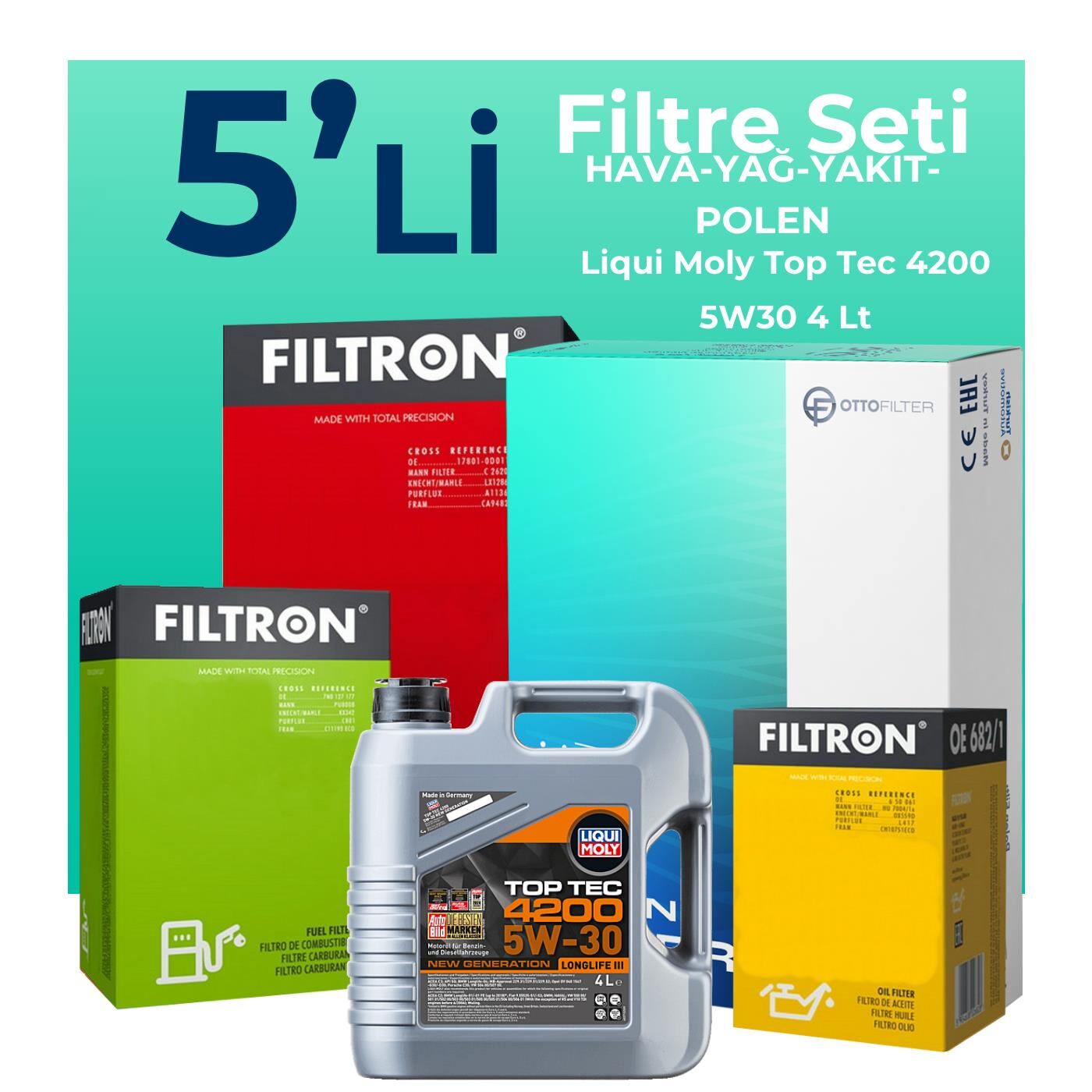 Filtron Fiat 500L 1.3 Dizel Filtre Bakım Seti Liqui Moly Motor Yağlı (2009-2018) 5 Li