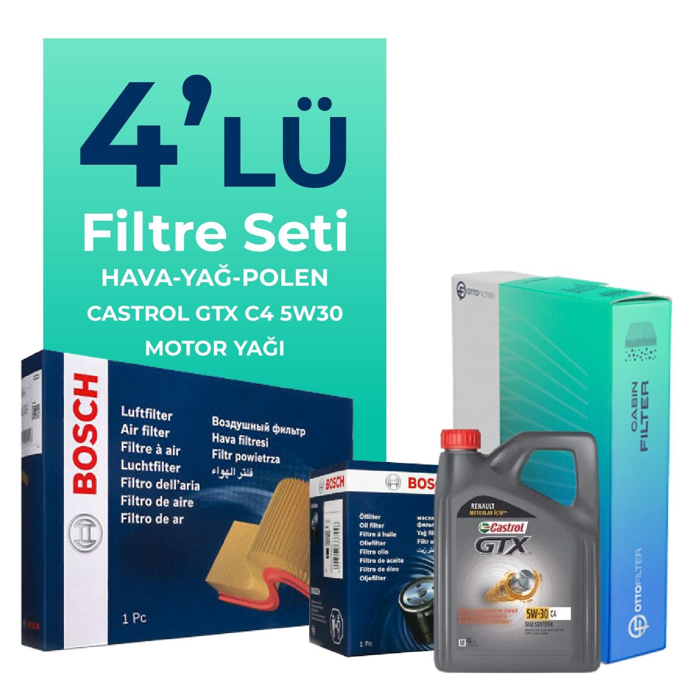 BOSCH Kia Rio 1.5 Dizel Filtre Bakım Seti Castrol Motor Yağlı (2007-2011) 4 Lü