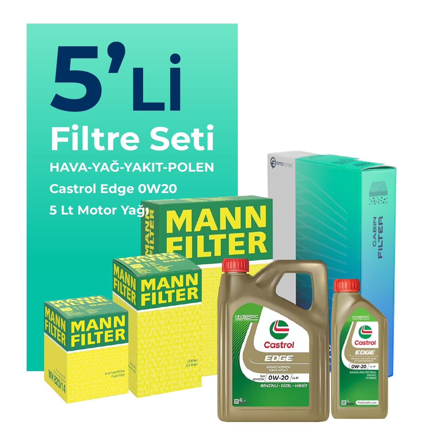 Mann Alfa Romeo Tonale 1.6 Dizel Filtre Bakım Seti Castrol Motor Yağlı (2022-2024) 5 Li