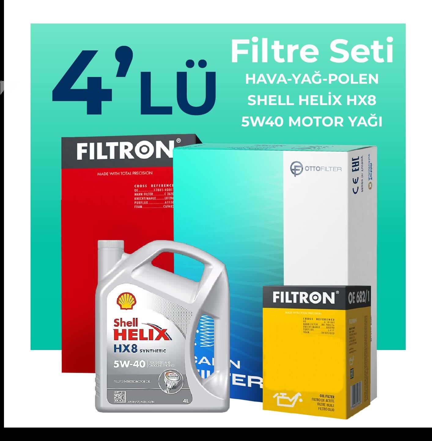 Filtron Fiat Idea 1.4 Benzinli Filtre Bakım Seti Shell Motor Yağlı (2004-2010) 4 Lü