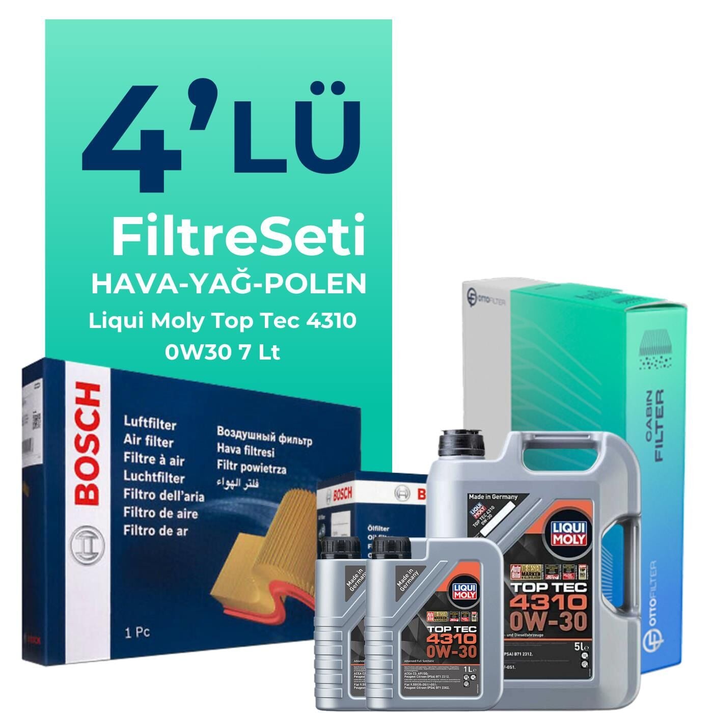 BOSCH Ford Connect 1.5 Dizel Filtre Bakım Seti Liqui Moly Motor Yağlı (2013-2019) 4 Lü