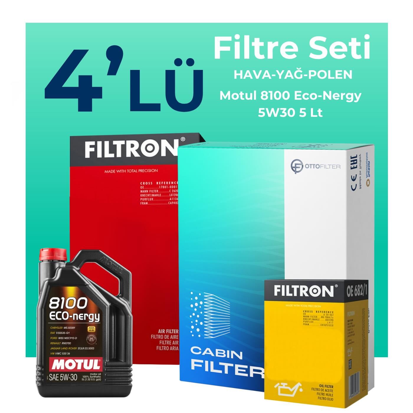 Filtron Mini Cooper S 1.6 Filtre Bakım Seti Motul Motor Yağlı (2001-2007) 4 Lü