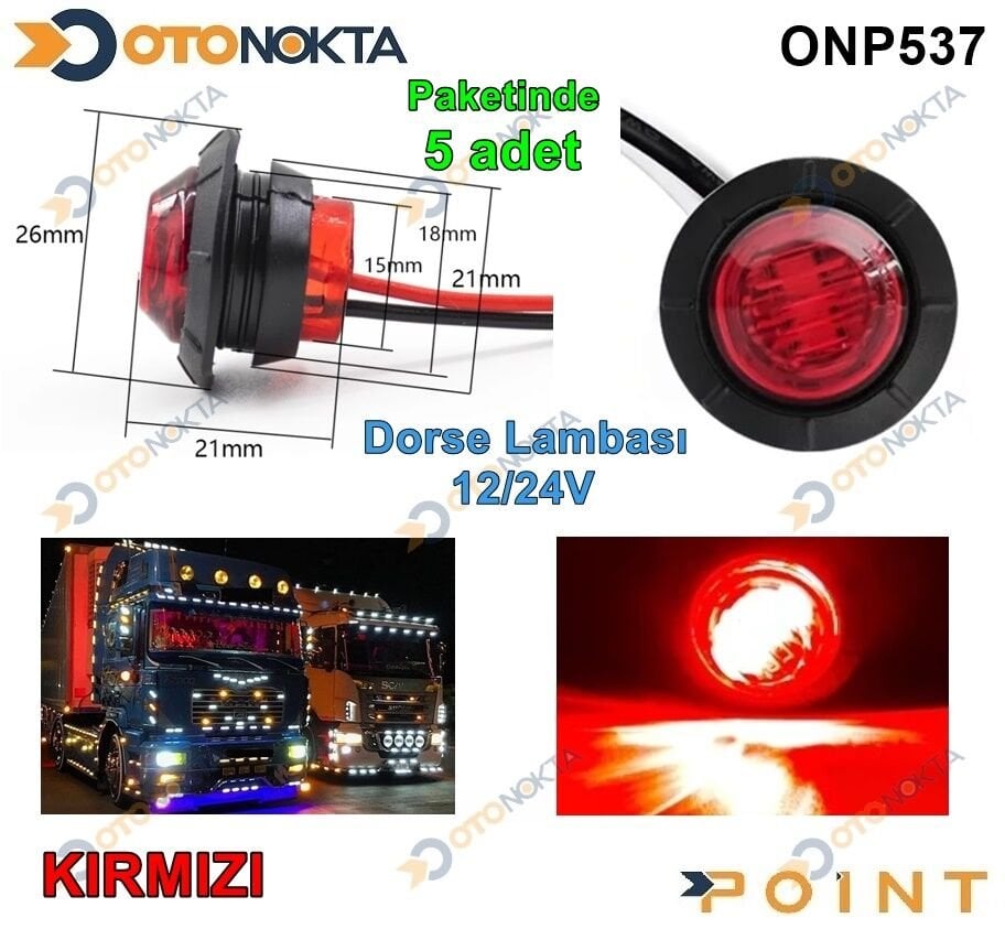 DORSE LAMBA KARTAL GÖZ LED 12€24V KIRMIZI POİNT