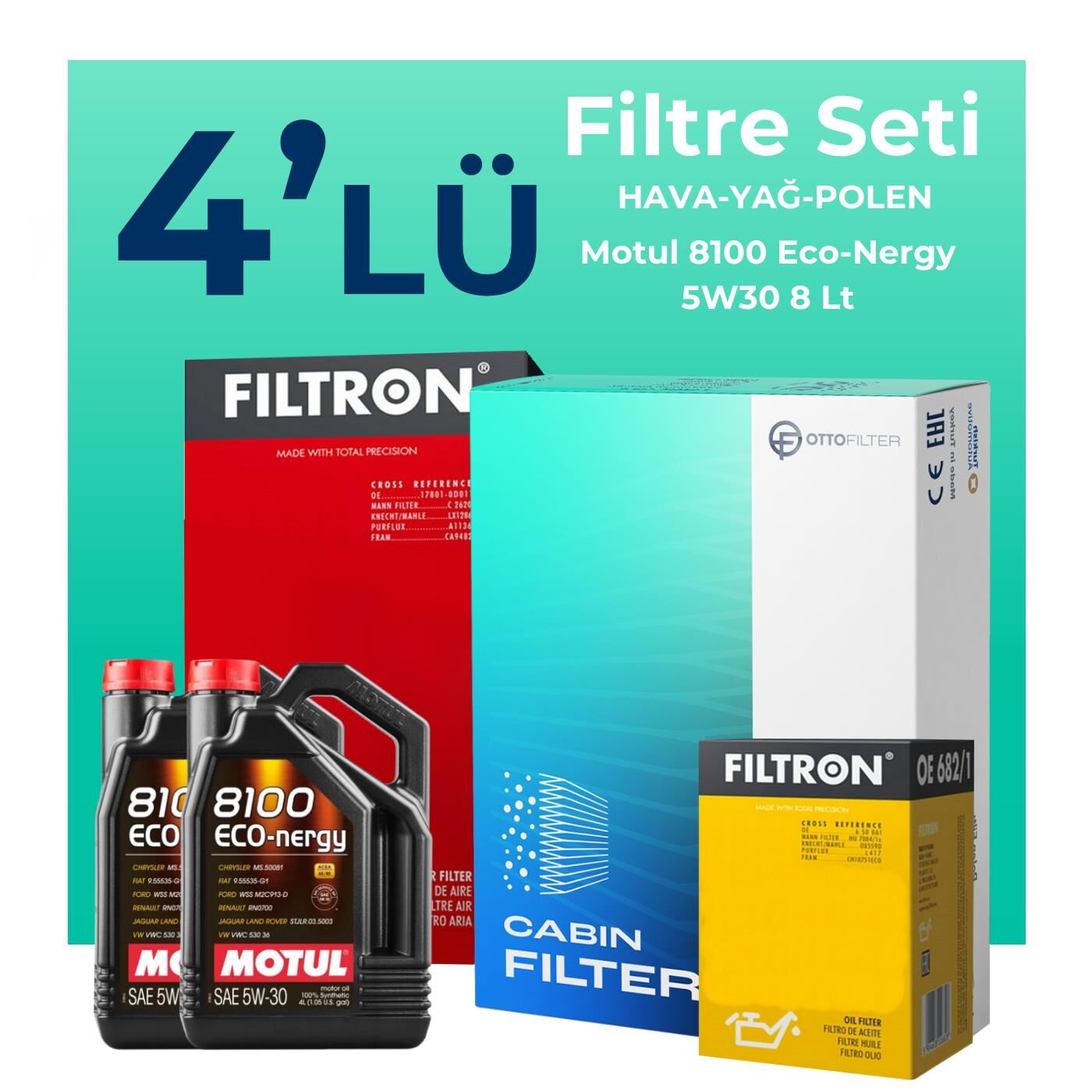 Filtron Mercedes CLS350 Benzin Filtre Bakım Seti Motul Motor Yağlı (2005-2011) 4 Lü