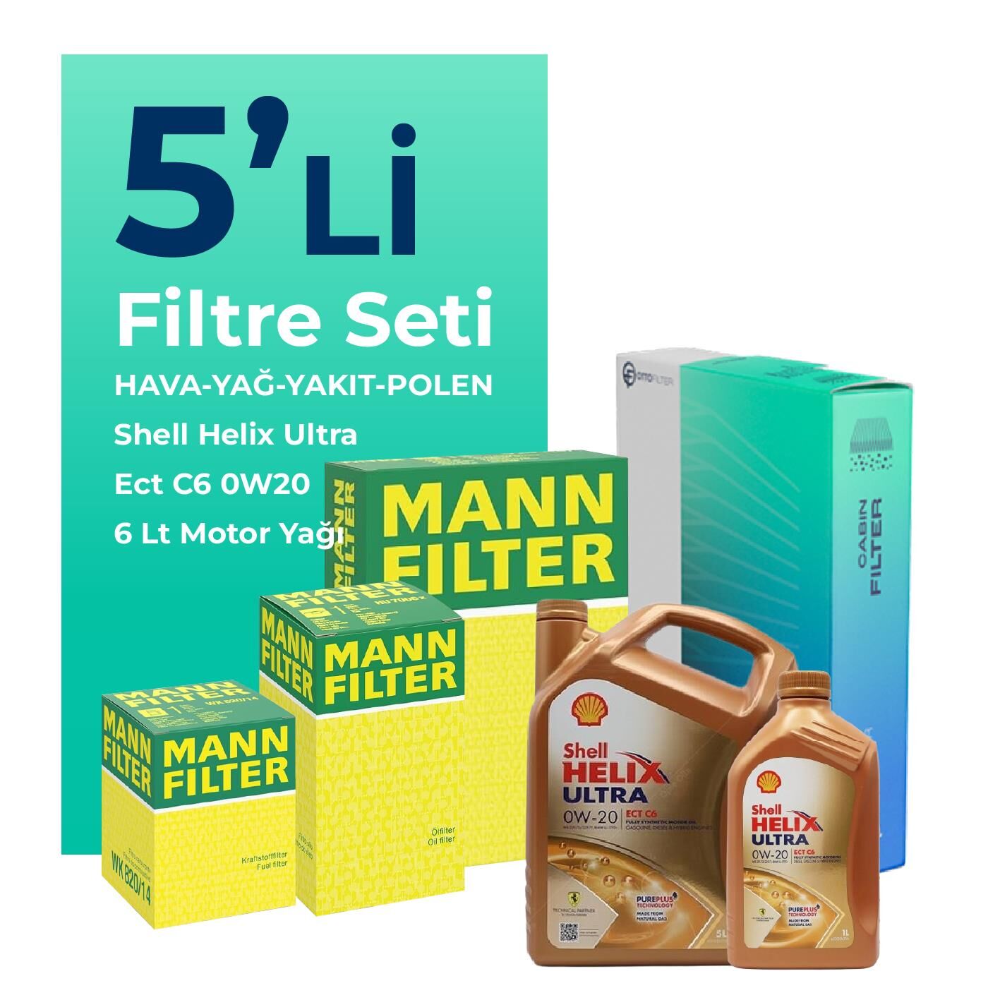MANN Volvo XC60 2.0 Dizel Filtre Bakım Seti Shell Motor Yağlı (2013-2017) 5 Li