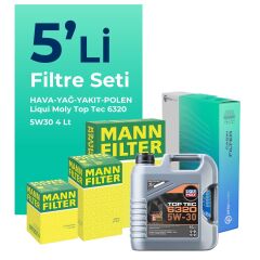 MANN Peugeot 308 1.5 Dizel Filtre Bakım Seti Liqui Moly Motor Yağlı (2019-2024) 5 Li