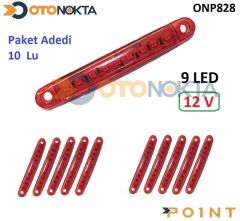 DORSE PARMAK LAMBA 12V 9 LEDLİ İNCE KIRMIZI
