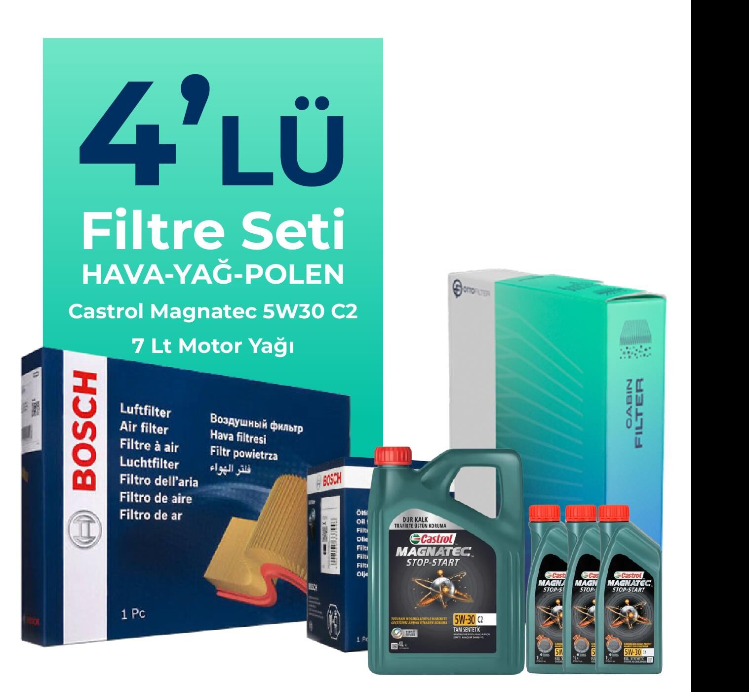 BOSCH Mitsubishi L200 2.5 Dizel Filtre Bakım Seti Castrol Motor Yağlı (2008-2015) 4 Lü