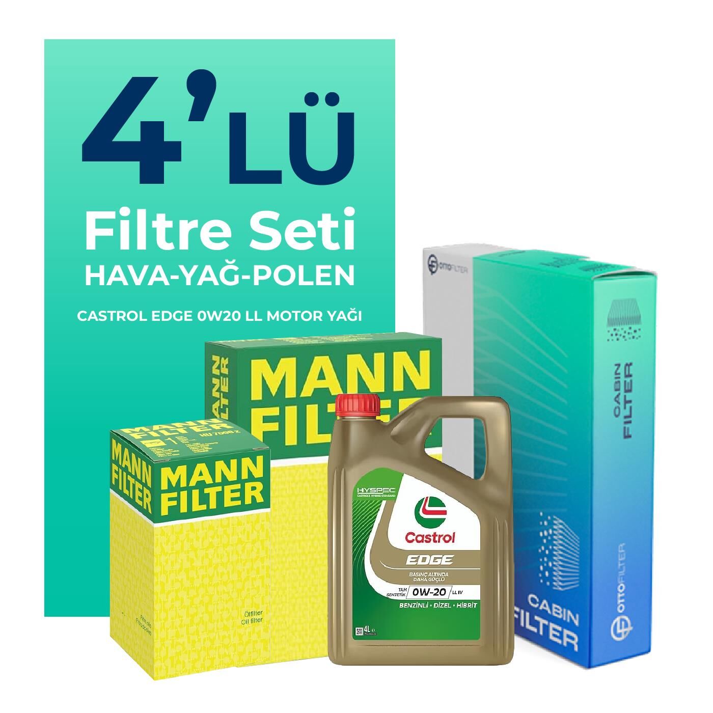 MANN Honda HR-V 1.5 Benzin Filtre Bakım Seti Castrol Motor Yağlı (2015-2021) 4 Lü