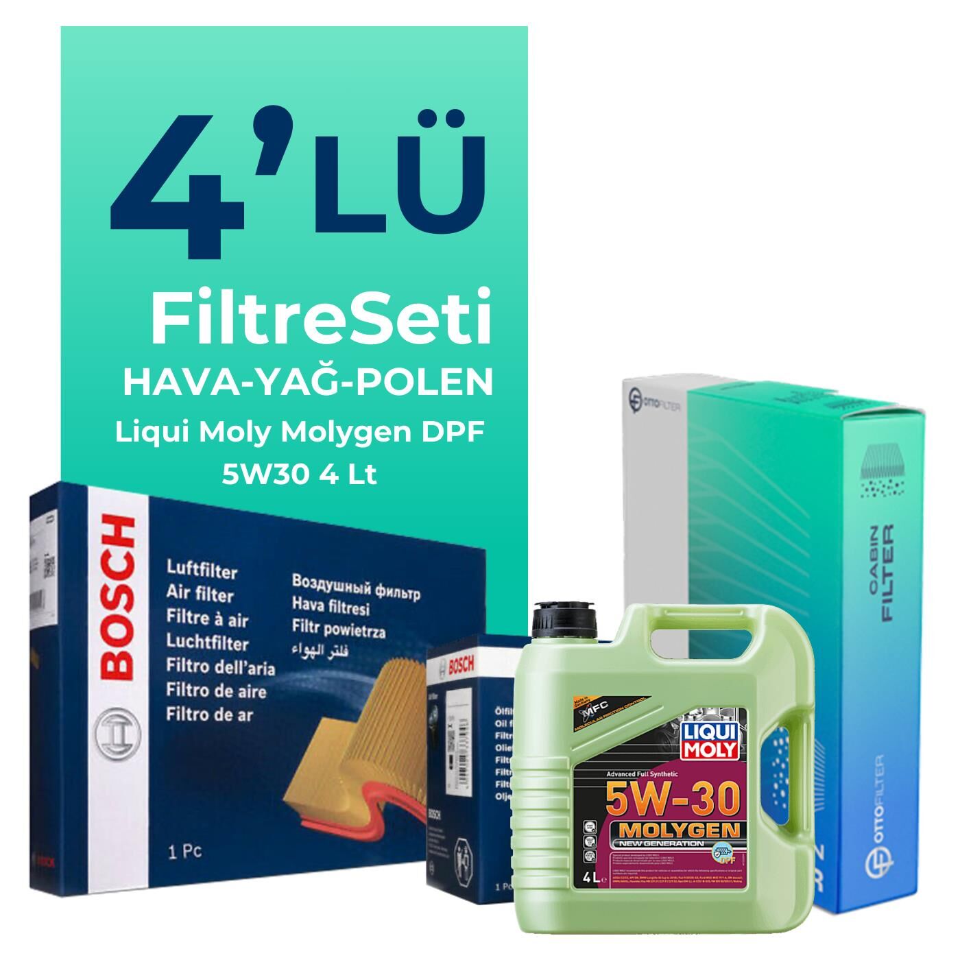 Bosch Chevrolet Spark 0.8 1.0 Filtre Bakım Seti Liqui Moly Motor Yağlı (2005-2011) 4 Lü