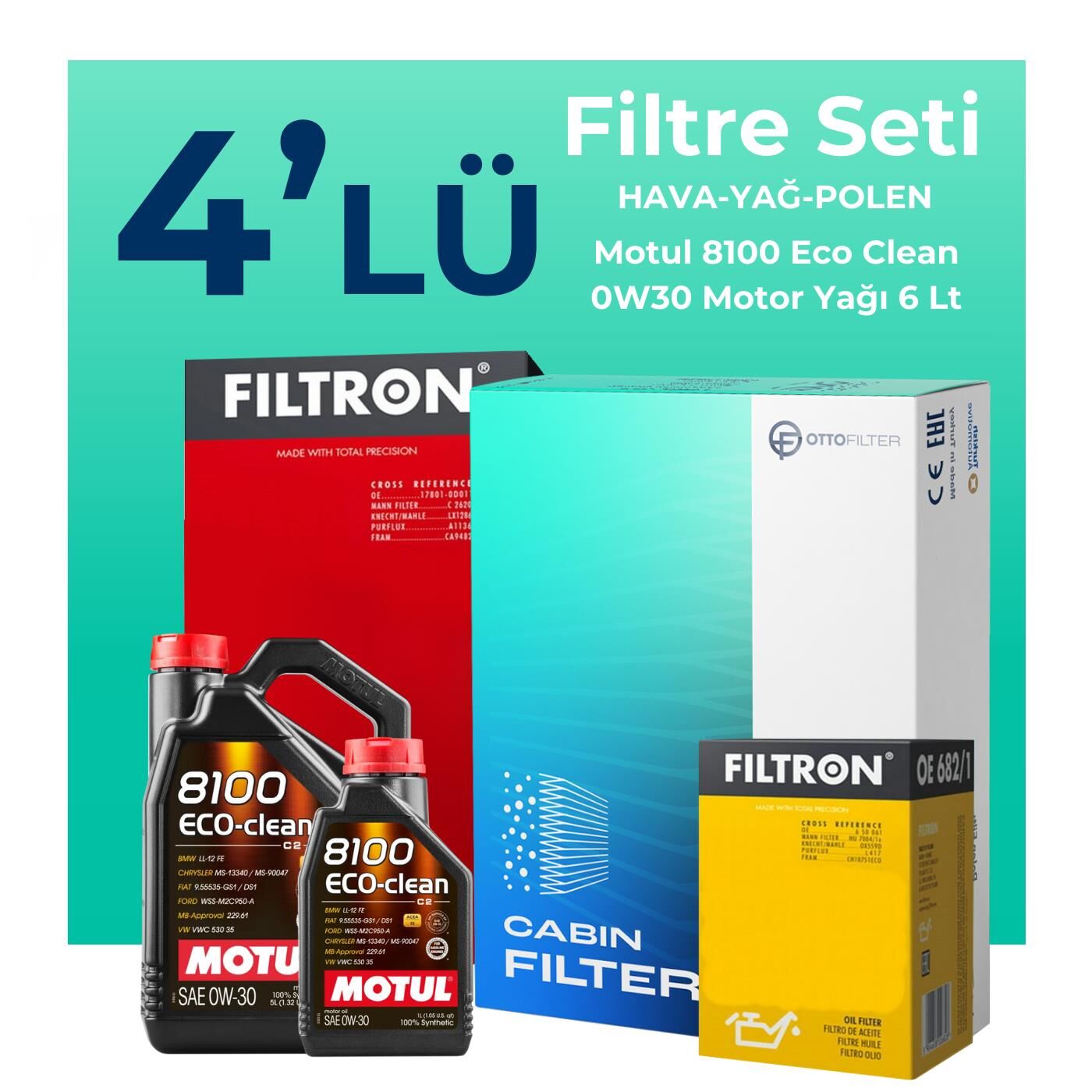 Filtron Audi A4 40 TDi Filtre Bakım Seti Motul Motor Yağlı (2020-2024) 4 Lü
