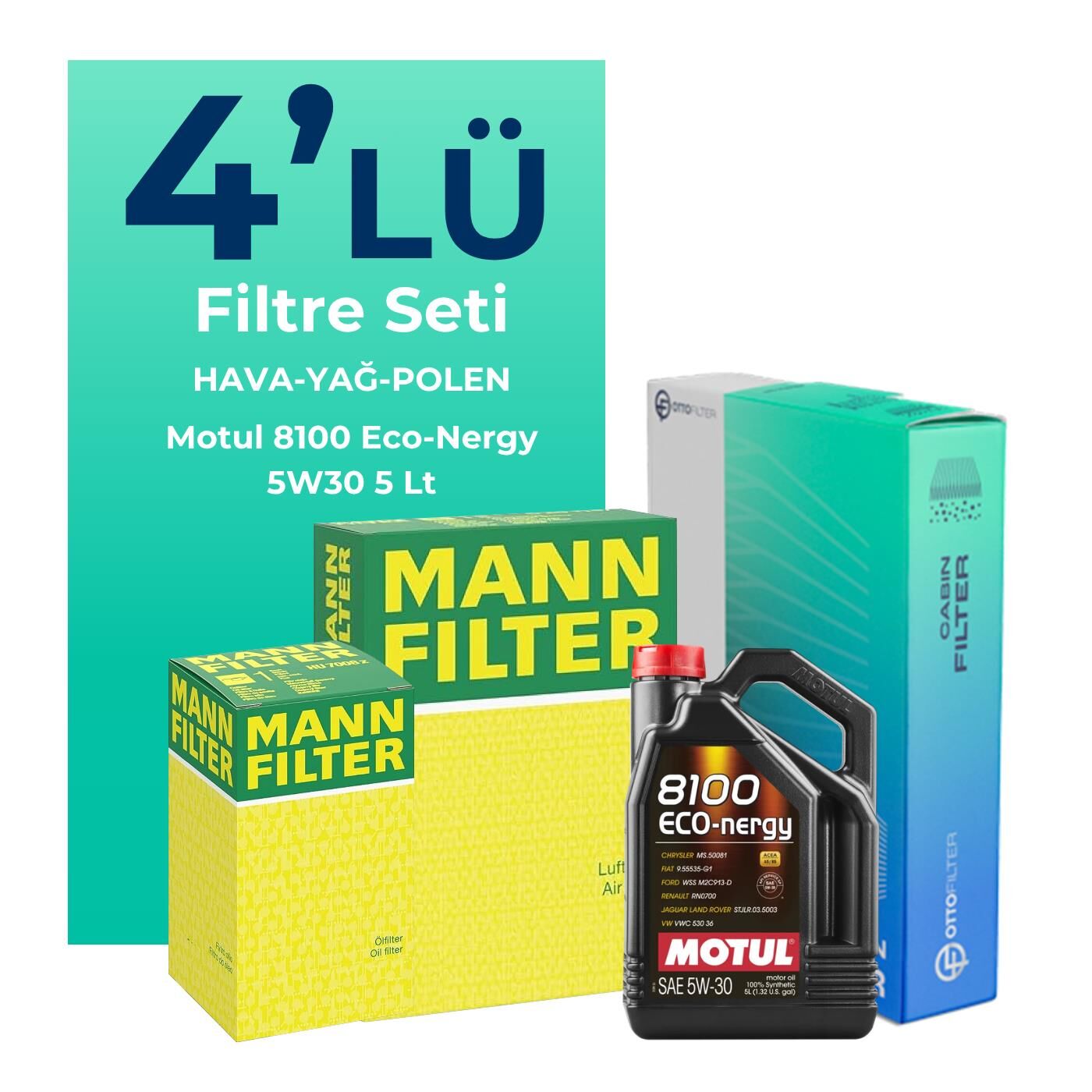 MANN Toyota Avensis 2.0 Benzin Filtre Bakım Seti Motul Motor Yağlı (2010-2016) 4 Lü