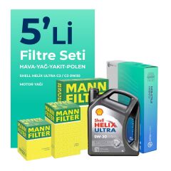 MANN Peugeot 301 1.6 BlueHDi Dizel Filtre Bakım Seti Shell Motor Yağlı (2014-2020) 5 Li