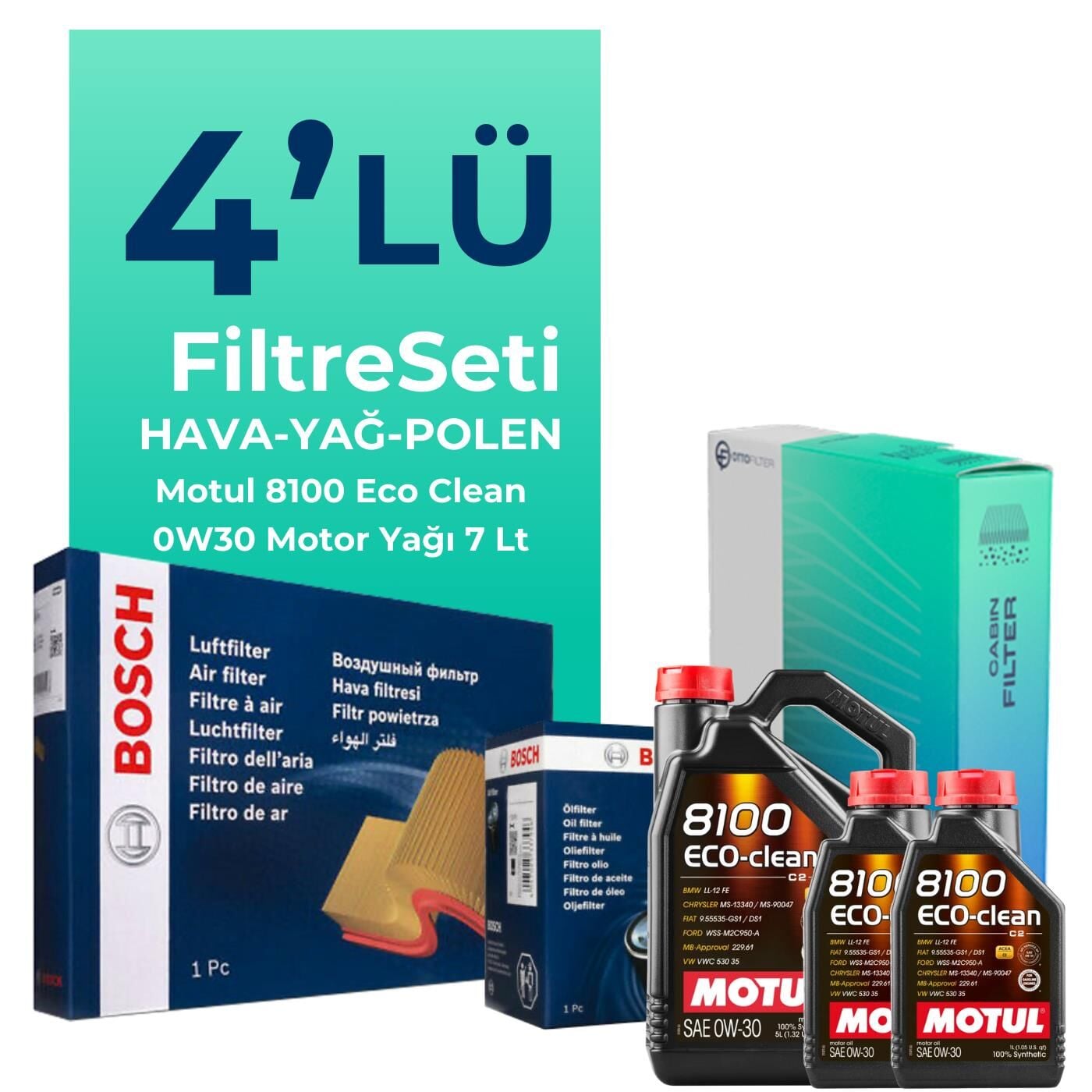 BOSCH Range Rover Velar 2.0 Dizel Filtre Bakım Seti Motul Motor Yağlı (2017-2023) 4 Lü