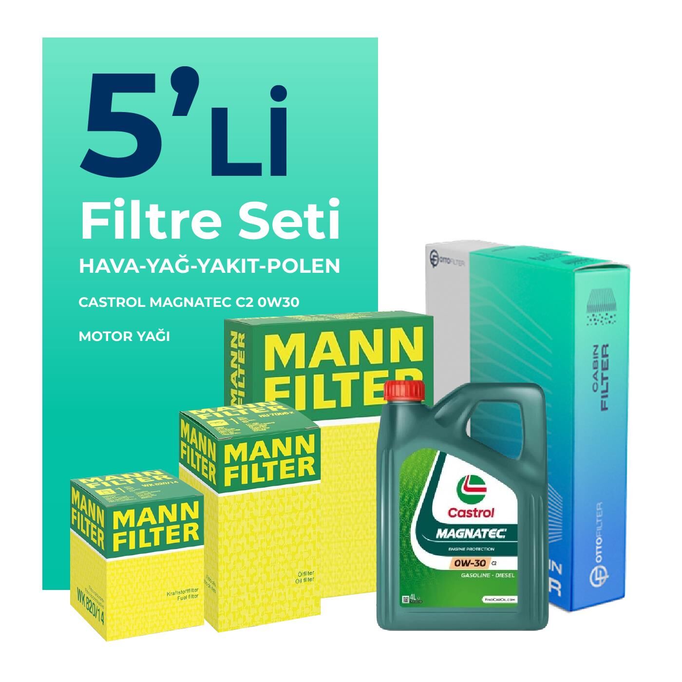 MANN Peugeot 2008 1.6 BlueHDi Dizel Filtre Bakım Seti Castrol Motor Yağlı (2015-2019) 5 Li