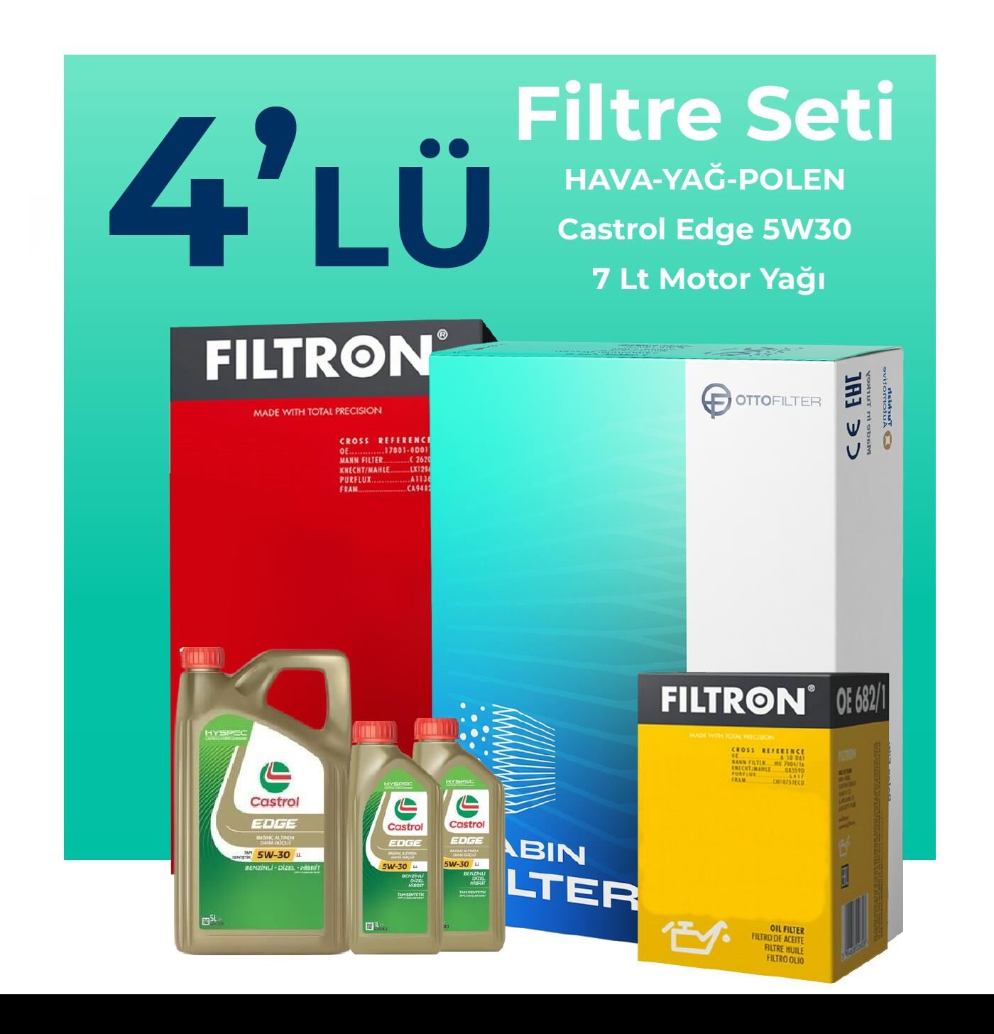 Filtron BMW 5.30 Dizel xDrive Filtre Bakım Seti Castrol Motor Yağlı (2011-2012) 4 Lü