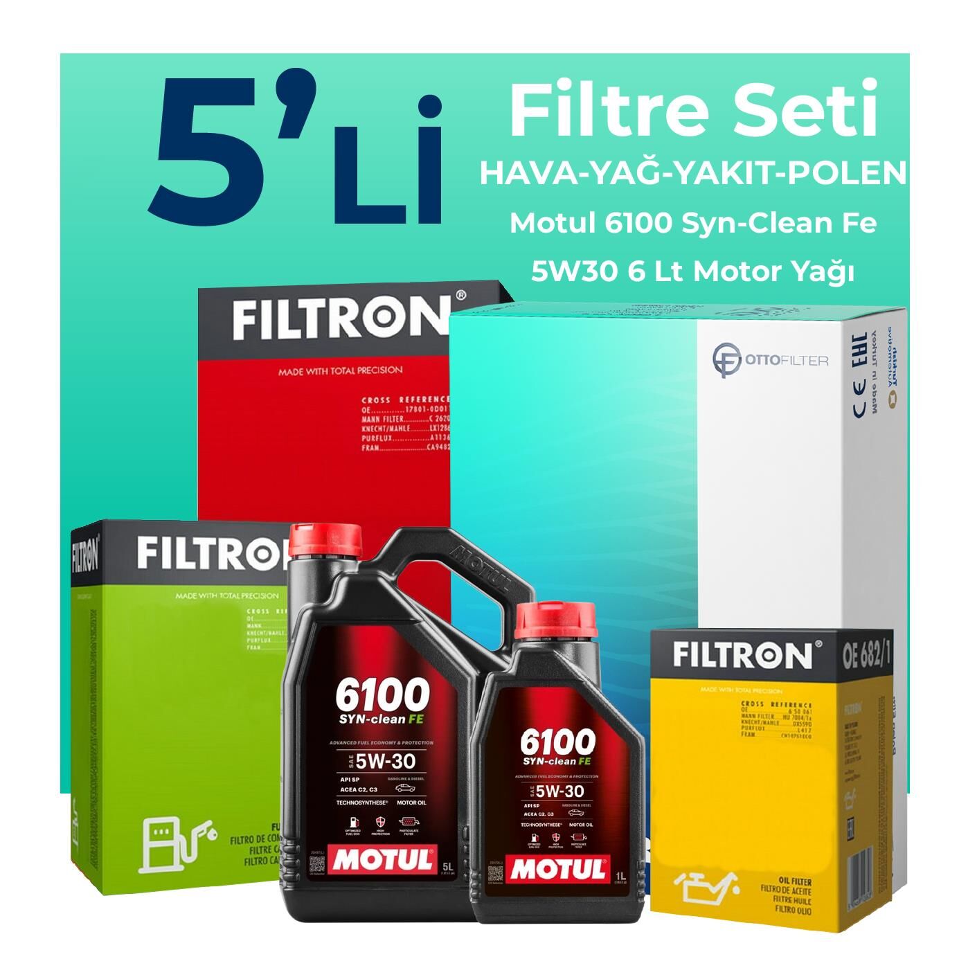 Filtron Chevrolet Captiva 2.0 Dizel Filtre Bakım Seti Motul Motor Yağlı (2006-2011) 5 Li