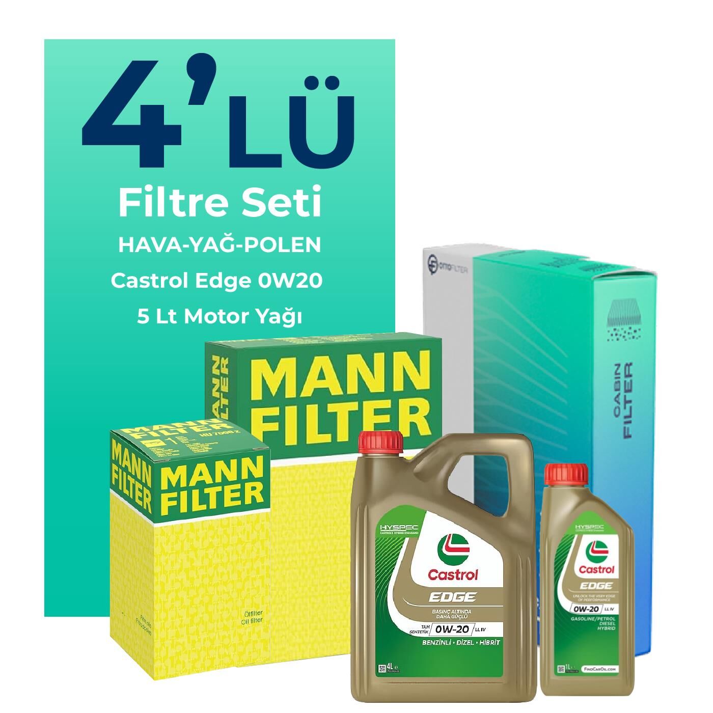 MANN Ford Courier 1.0 Benzin Filtre Bakım Seti Castrol Motor Yağlı (2018-2023) 4 Lü