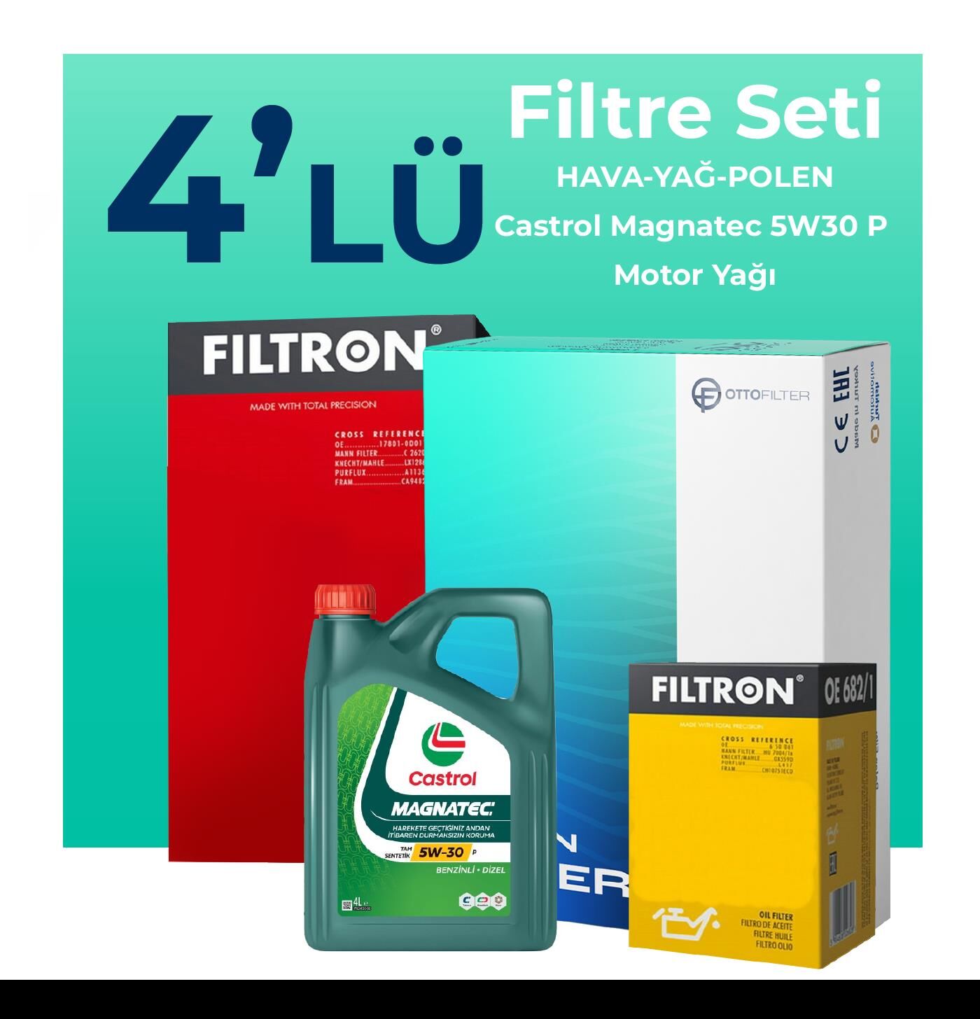 Filtron Citroen C4 X 1.2 Benzinli Filtre Bakım Seti Castrol Motor Yağlı (2022-2024) 4 Lü