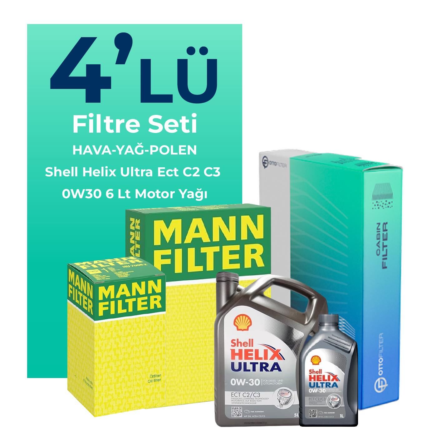 Mann Audi Q5 40 TDi Filtre Bakım Seti Shell Motor Yağlı (2021-2024) 4 Lü