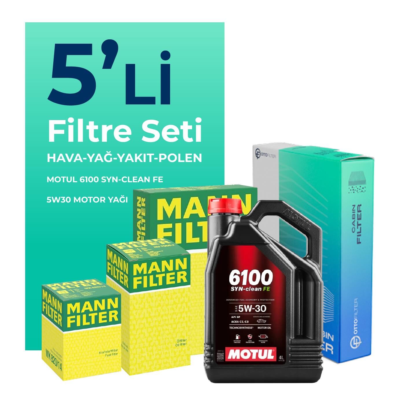 MANN Ford Fiesta 1.4 Dizel Filtre Bakım Seti Motul Motor Yağlı (2002-2008) 5 Li