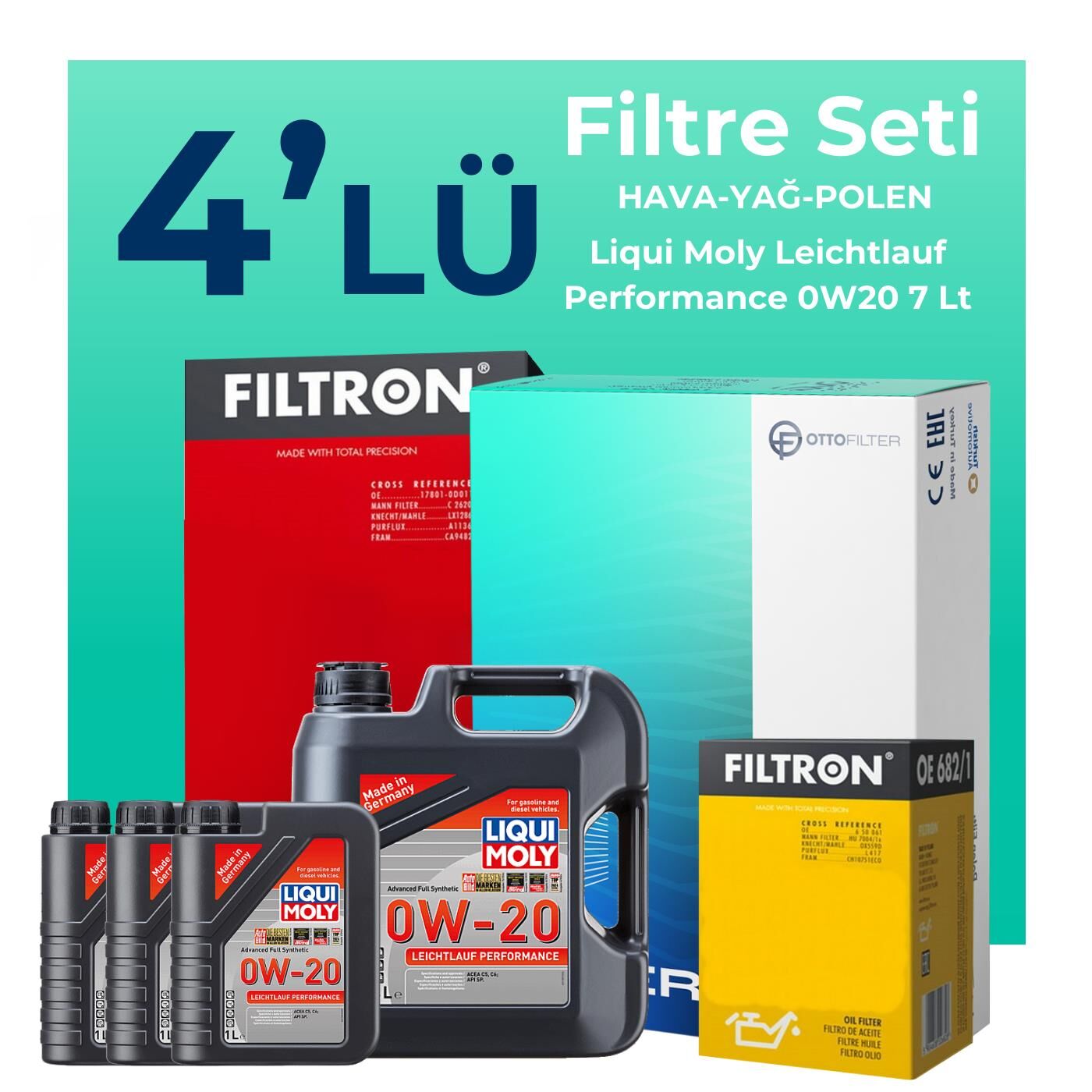 Filtron Land Rover Discovery 2.0 Benzinli Filtre Bakım Seti Liqui Moly Motor Yağlı (2017-2022) 4 Lü