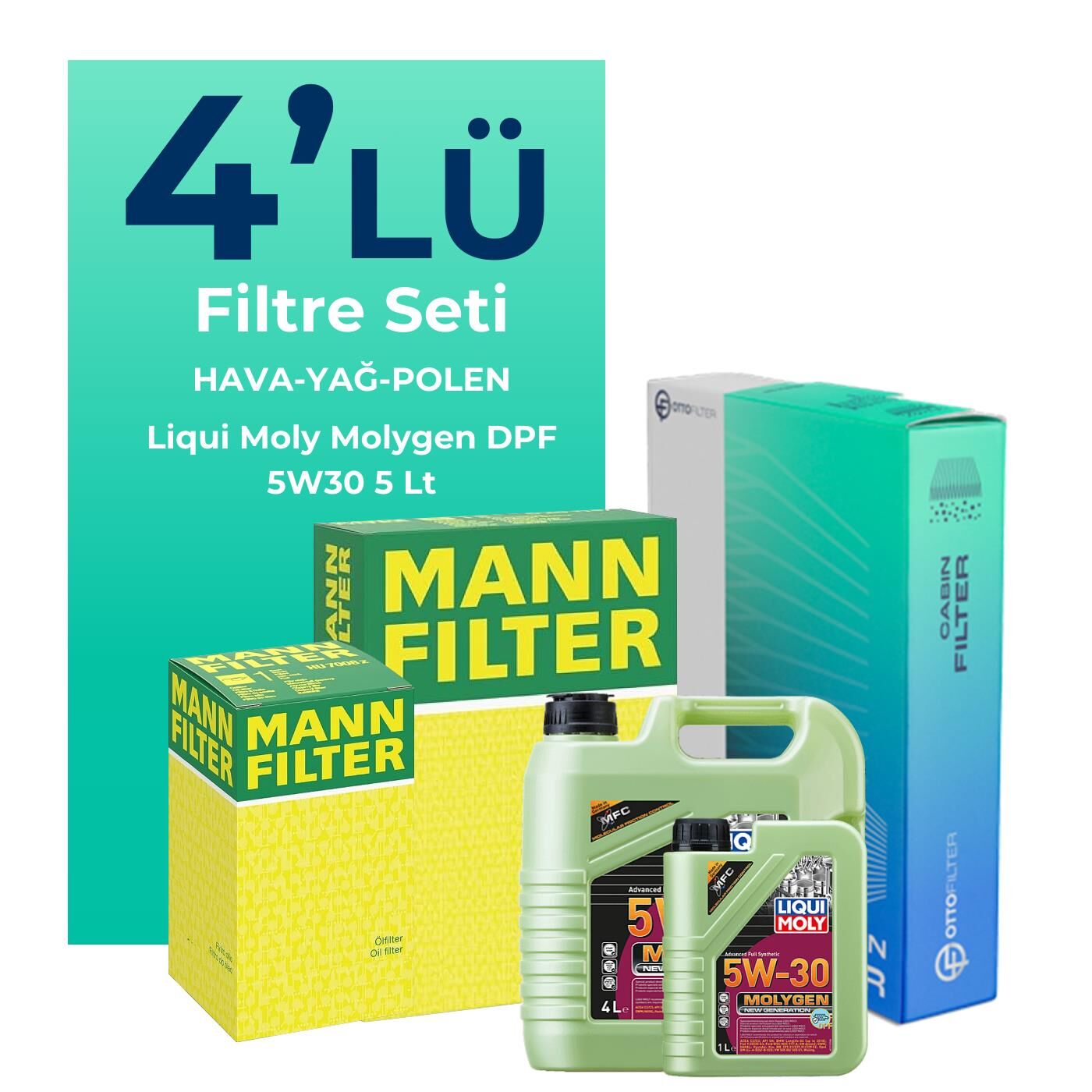 MANN Toyota Avensis 2.0 Benzin Filtre Bakım Seti Liqui Moly Motor Yağlı (2010-2016) 4 Lü