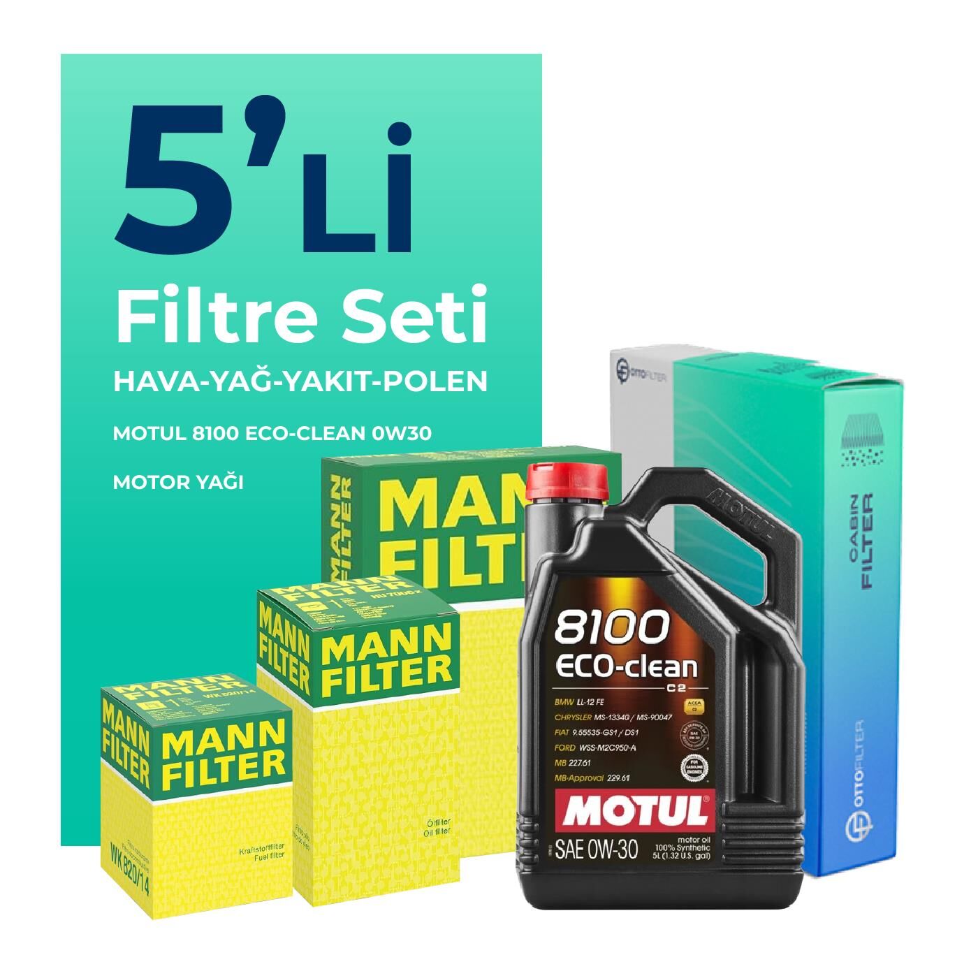 MANN Peugeot 3008 1.6 BlueHDi Dizel Filtre Bakım Seti Motul Motor Yağlı (2016-2019) 5 Li