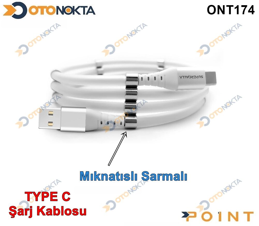 ŞARJ  ARA KABLOSU MIKNATISLI SARMALI TYPEC POİNT