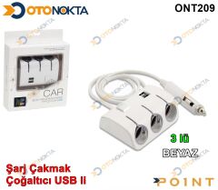 ŞARJ ÇAKMAK ÇOĞALTICI 3 LÜ USB Lİ BEYAZ İTHAL