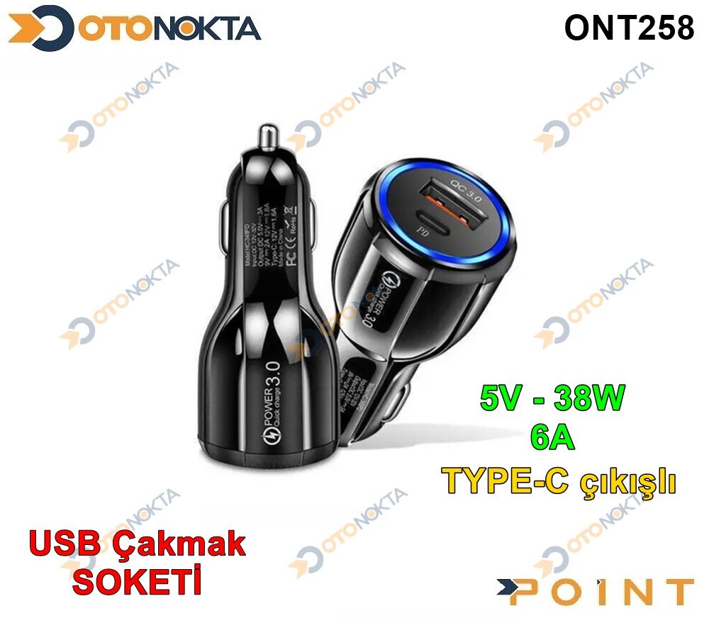 USB ŞARJ CAKMAK UCU 38W 5V 6A TYPE-C POİNT