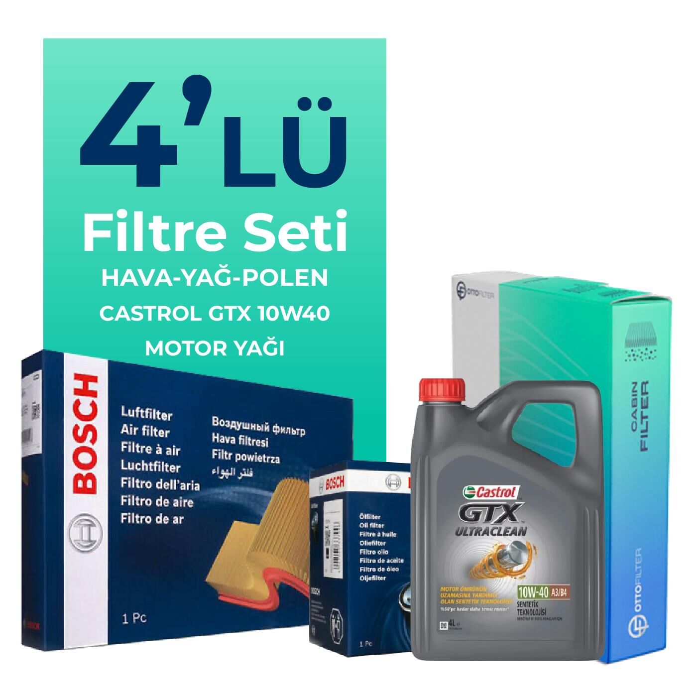 BOSCH Mitsubishi Colt 1.3 Filtre Bakım Seti Castrol Motor Yağlı (2004-2012) 4 Lü