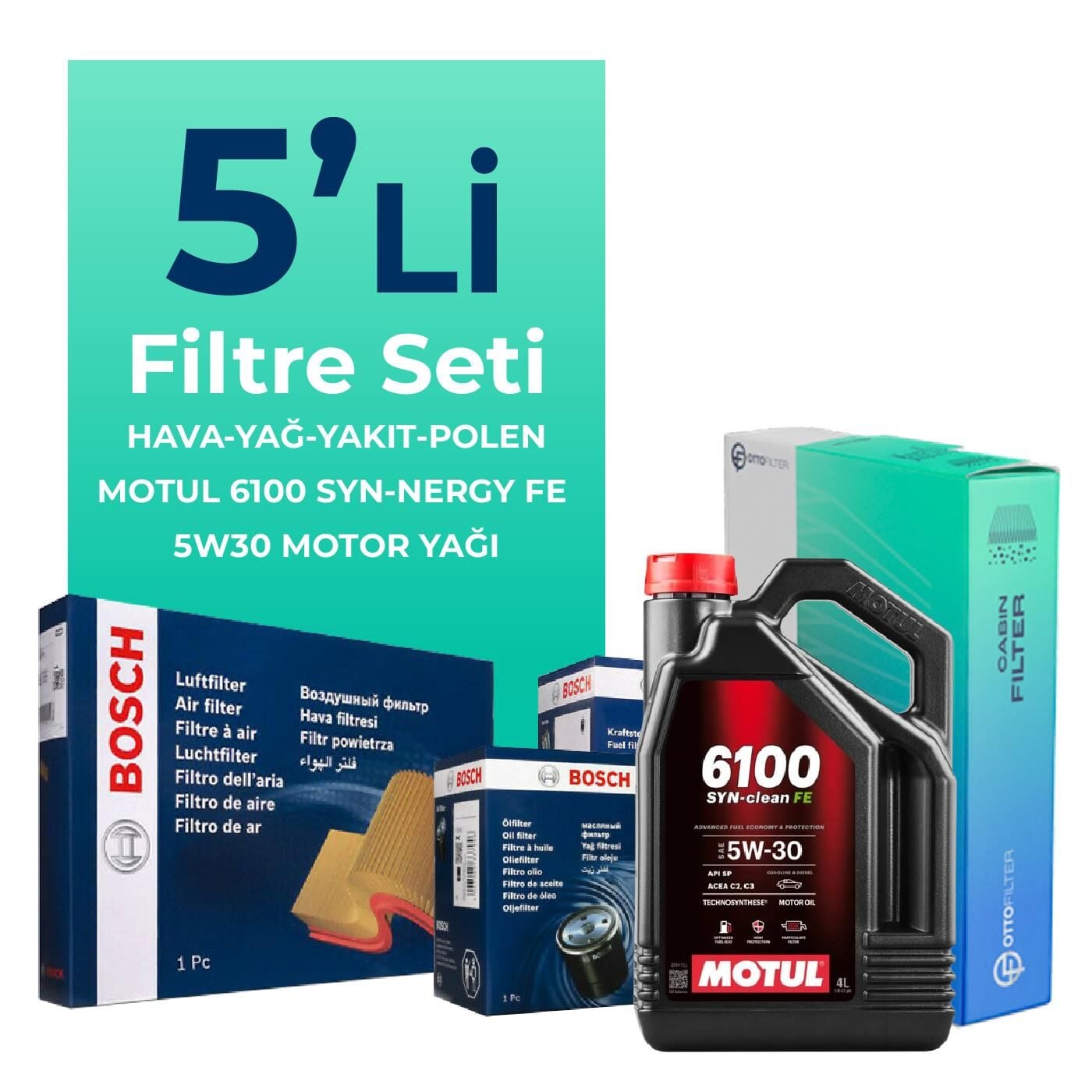 BOSCH Mercedes CLA180 Dizel Filtre Bakım Seti Motul Motor Yağlı (2013-2018) 5 Li