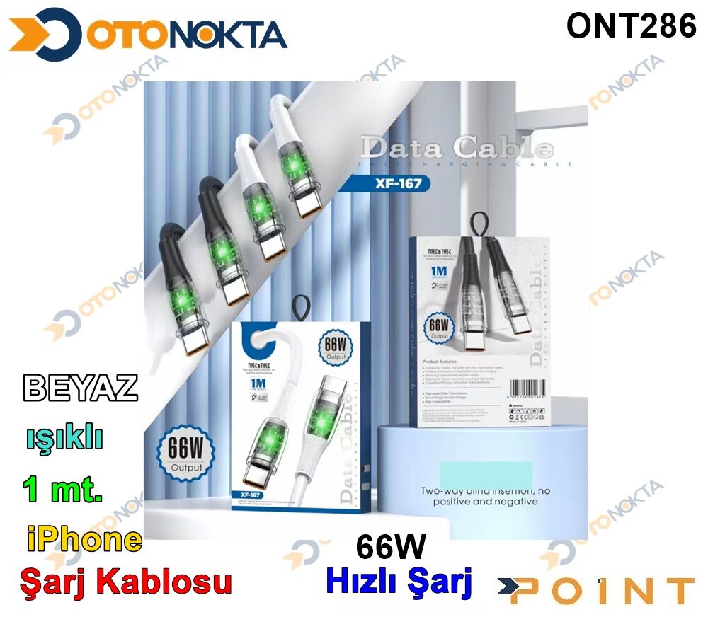 ŞARJ ALETİ  66W HIZLI İPHONE WHİTE IŞIKLI POİNT