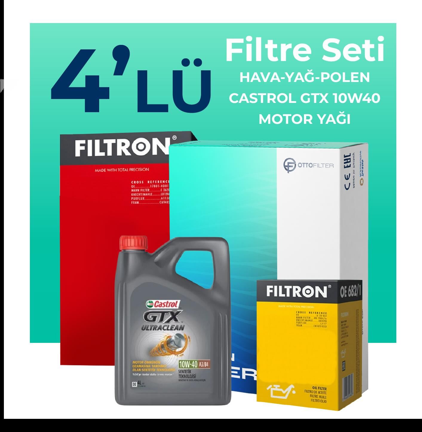 Filtron Fiat Albea 1.2 Benzinli Filtre Bakım Seti Castrol Motor Yağlı (2002-2008) 4 Lü