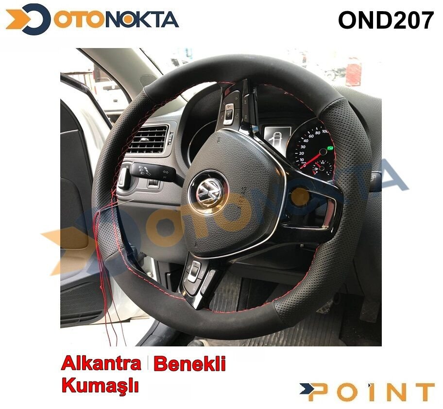 DİREKSİYON KILIFI DİKMELİ NOKTALI ALCANTRA KIRMIZI