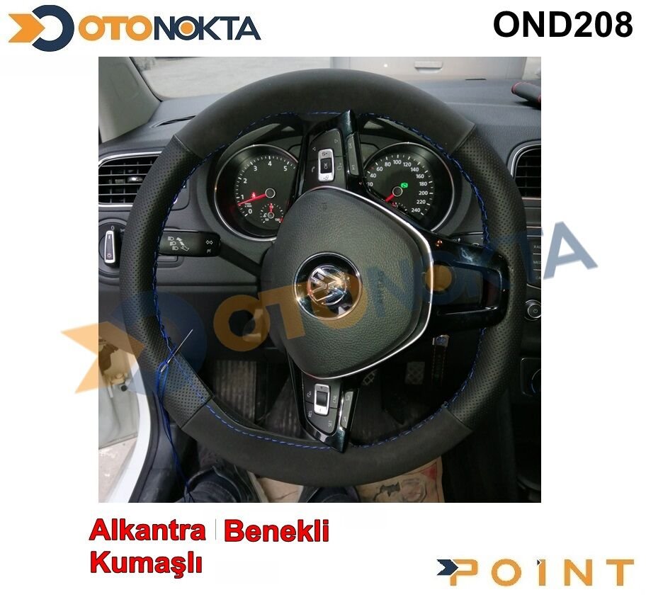 DİREKSİYON KILIFI DİKMELİ NOKTALI ALCANTRA MAVİ