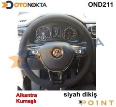 DİREKSİYON KILIFI DİKMELİ DÜZ ALCANTRA SİYAH