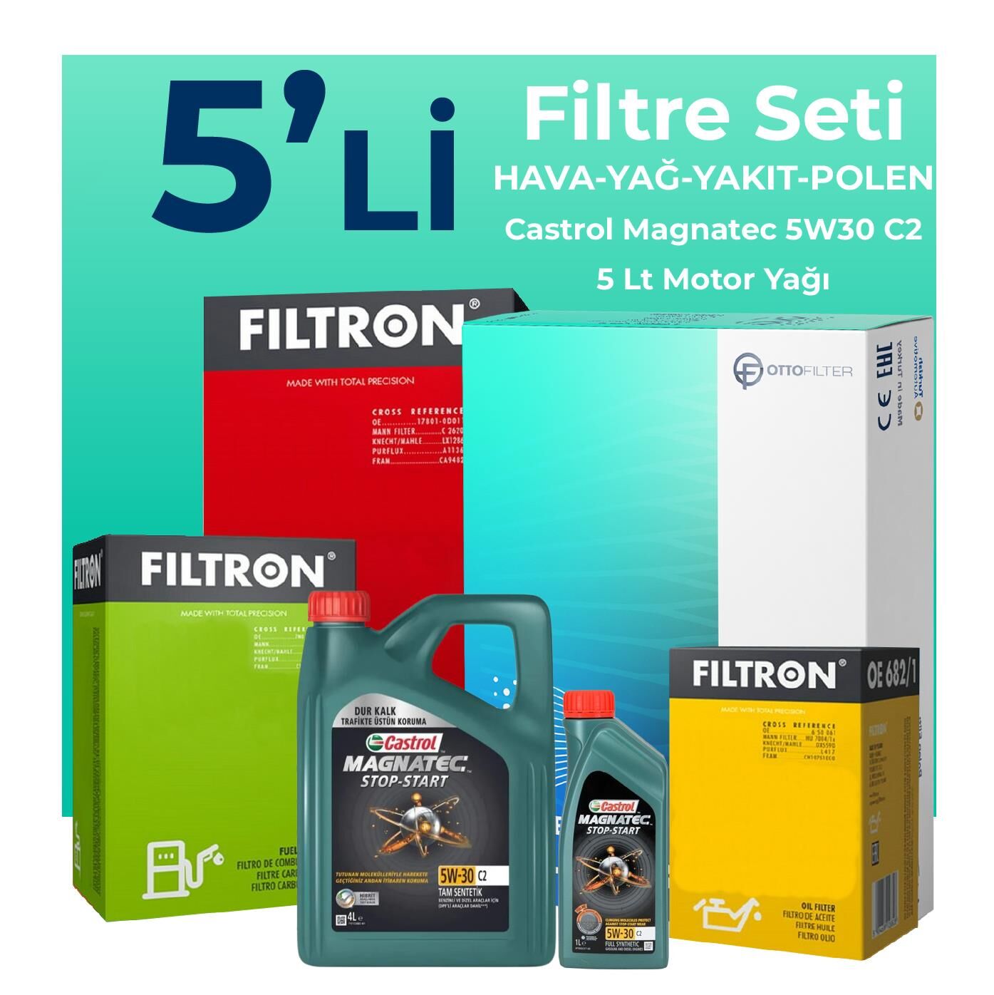 Filtron Kia Cerato 1.6 Dizel Filtre Bakım Seti Castrol Motor Yağlı (2016-2019) 5 Li