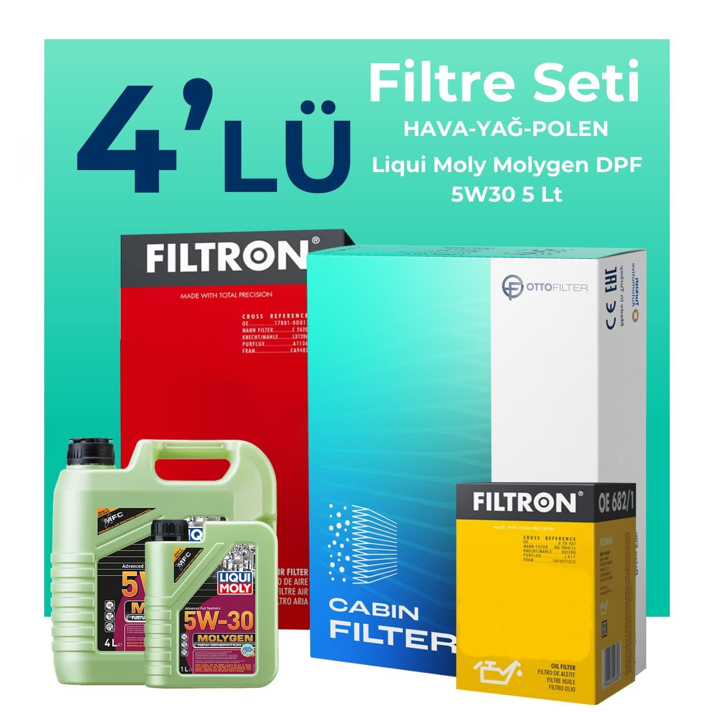 Filtron Ford Mondeo 2.0 Benzin Filtre Bakım Seti Liqui Moly Motor Yağlı (2002-2008) 4 Lü