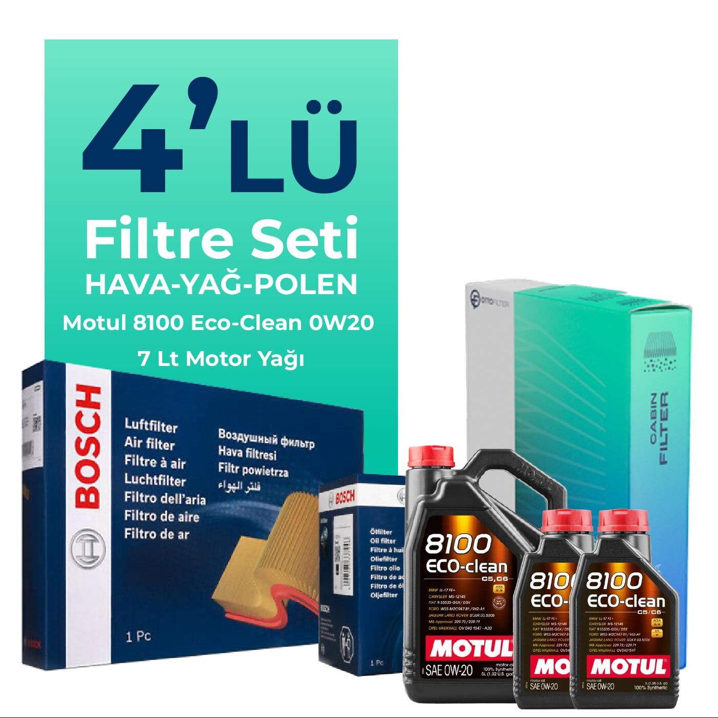 BOSCH Range Rover Vogue 2.0 Benzin Filtre Bakım Seti Motul Motor Yağlı (2018-2021) 4 Lü