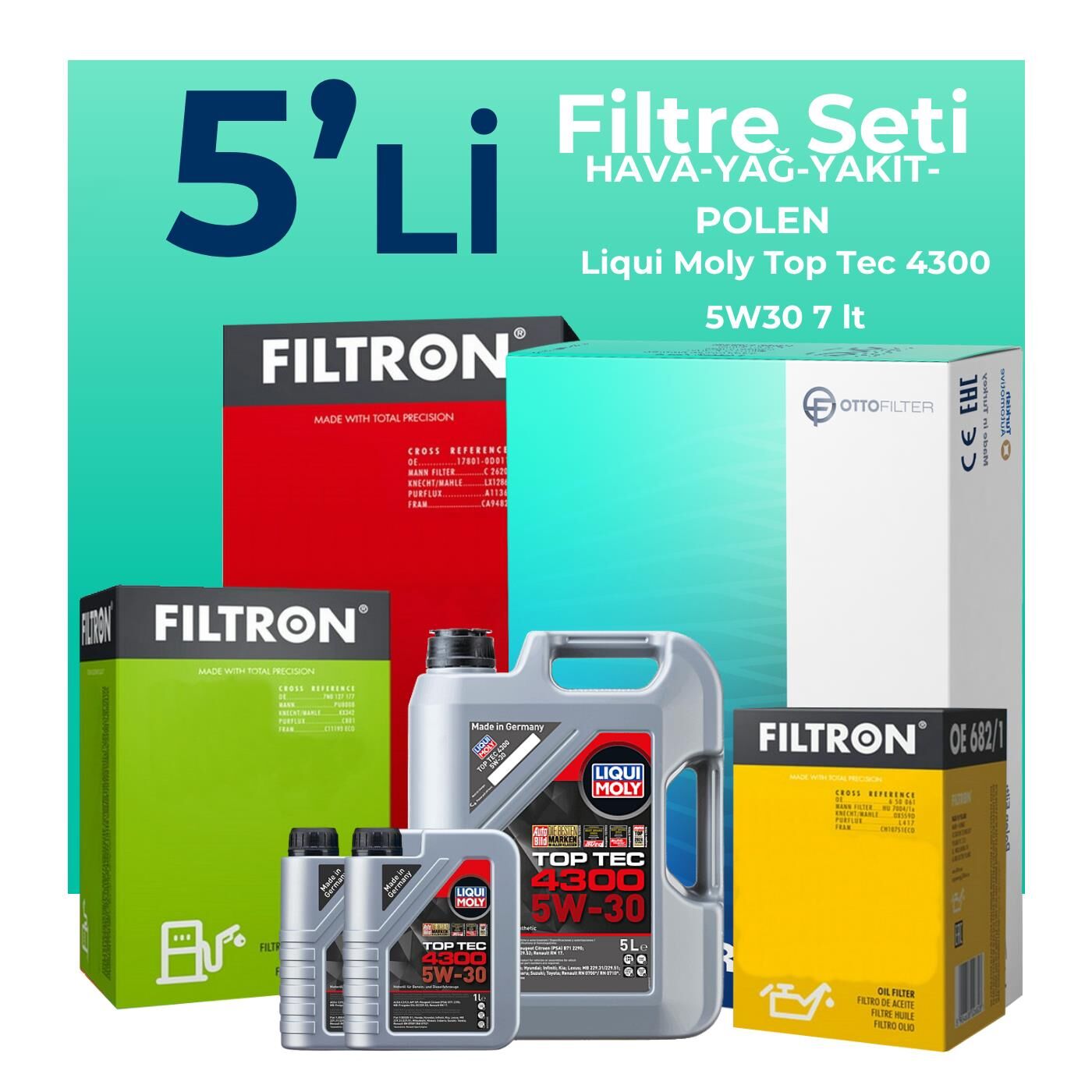 Filtron Nissan Navara 2.3 Dizel Filtre Bakım Seti Liqui Moly Motor Yağlı (2015-2021) 5 Li