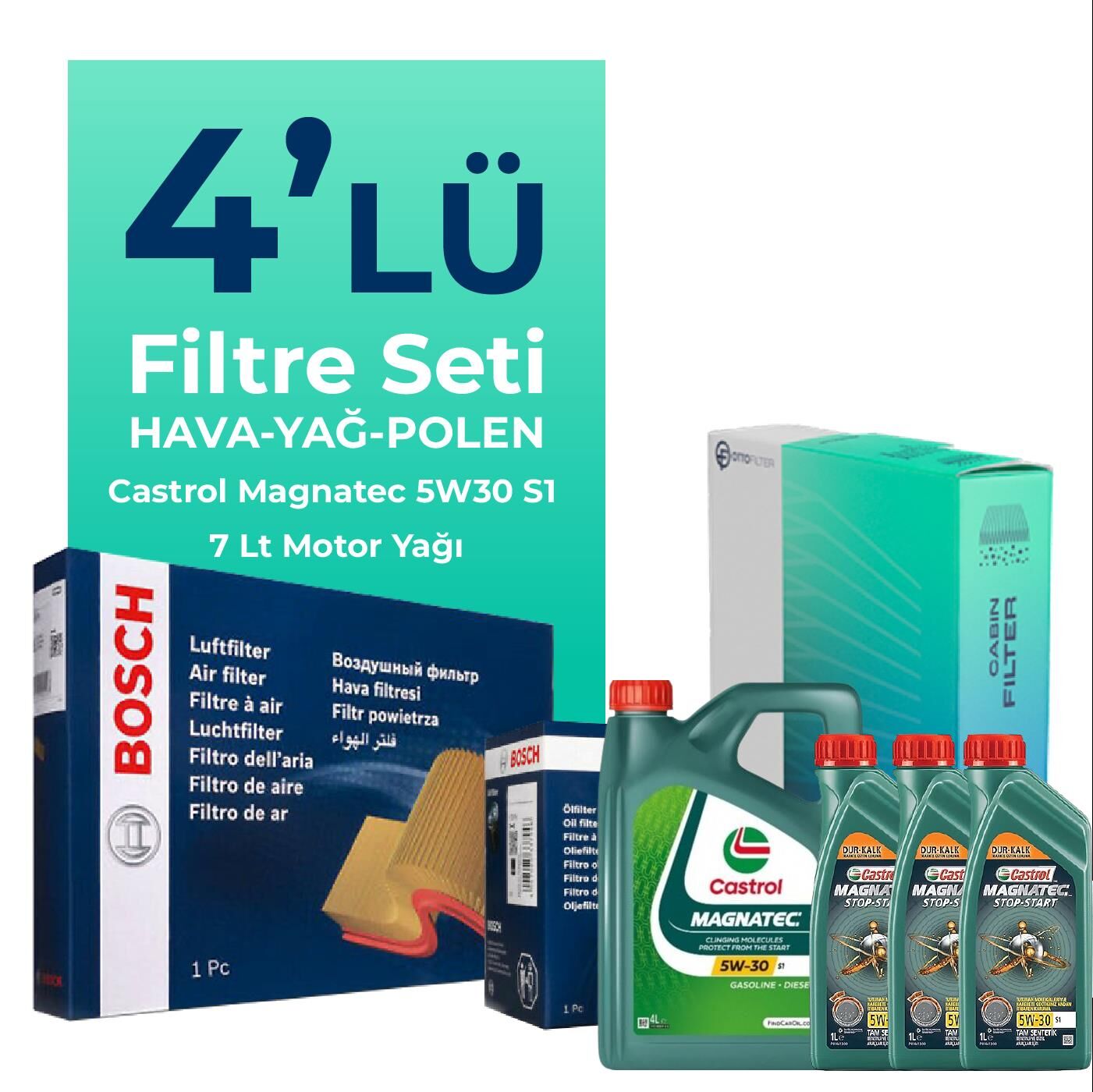 BOSCH Fiat Ducato 2.3 Dizel Filtre Bakım Seti Castrol Motor Yağlı (2006-2014) 4 Lü