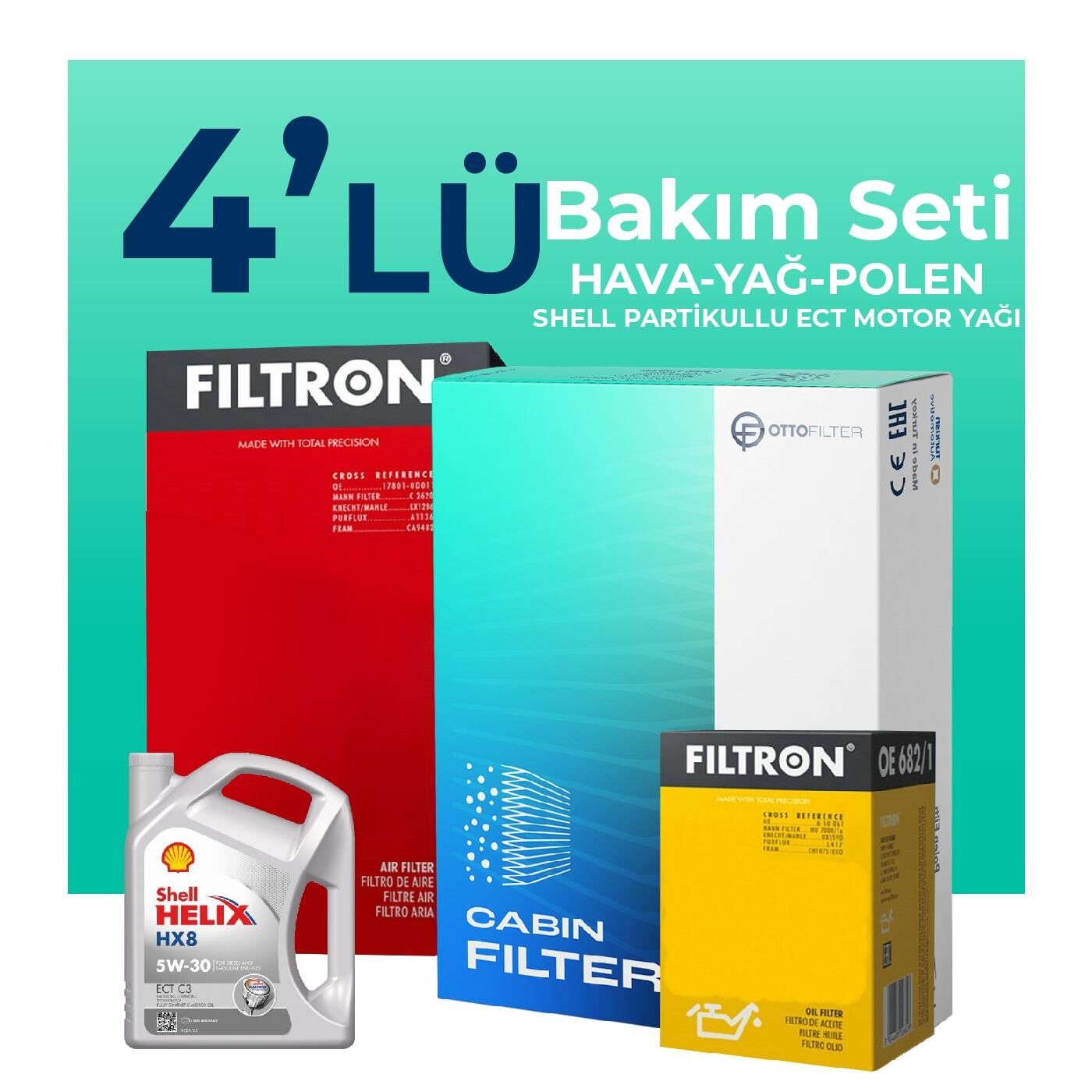 Filtron Ford Mondeo 1.6 Dizel Filtre Bakım Seti Shell Motor Yağlı (2011-2014) 4 Lü