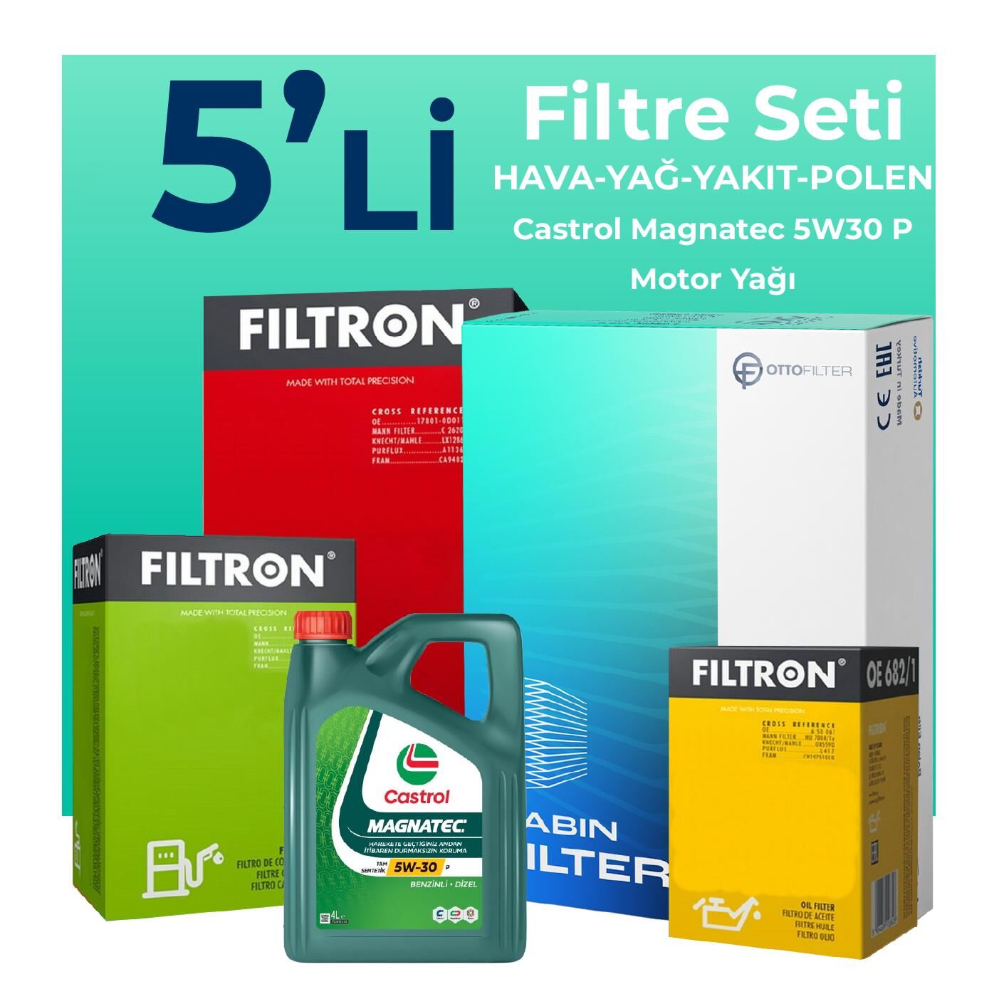 Filtron Peugeot 508 1.5 Dizel Filtre Bakım Seti Castrol Motor Yağlı (2019-2024) 5 Li