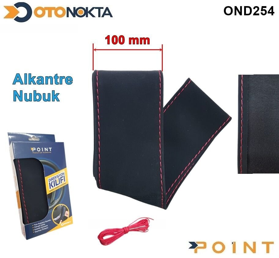 DİREKSİYON DİKMELİ ALCANTRA KIRMIZI İP 100MM X38CM