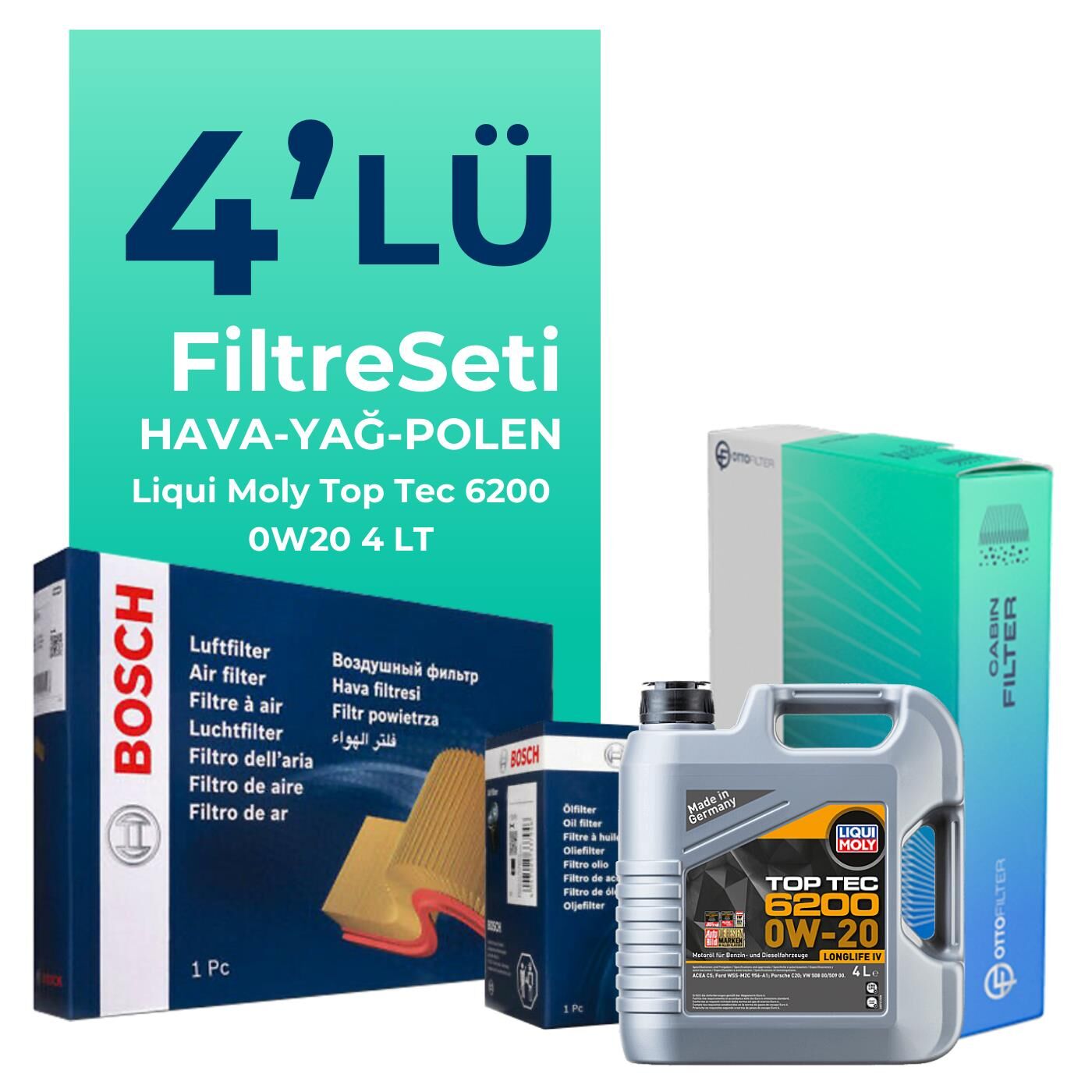 BOSCH Seat İbiza 1.0 80 HP Filtre Bakım Seti Liqui Moly Motor Yağlı (2018-2022) 4 Lü